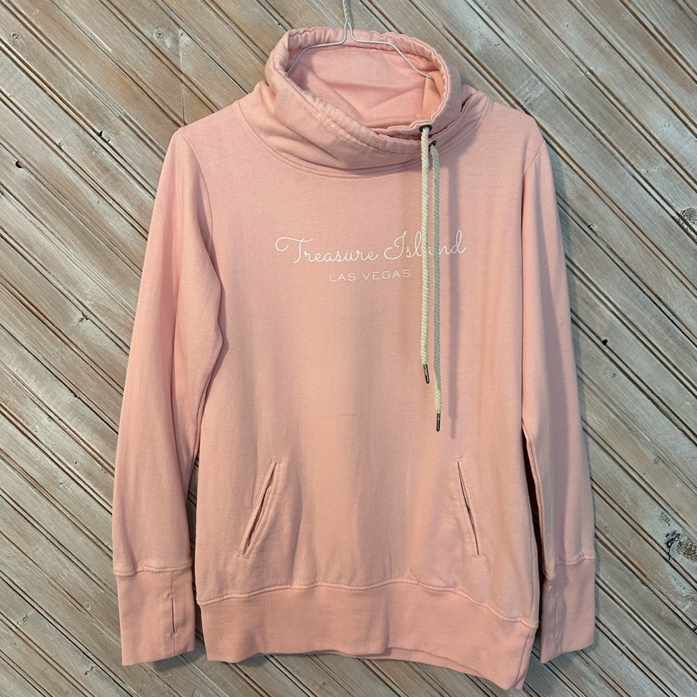 Treasure Island Las Vegas Baby Pink Cowl Neck Sweater Double Strings